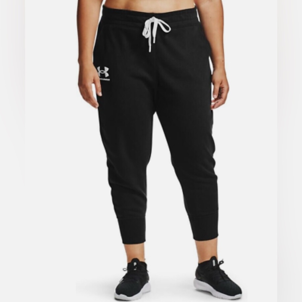 Under Armour Rival Fleece Joggers Pants UA Black Women's Size 2X 1357035-001 New
